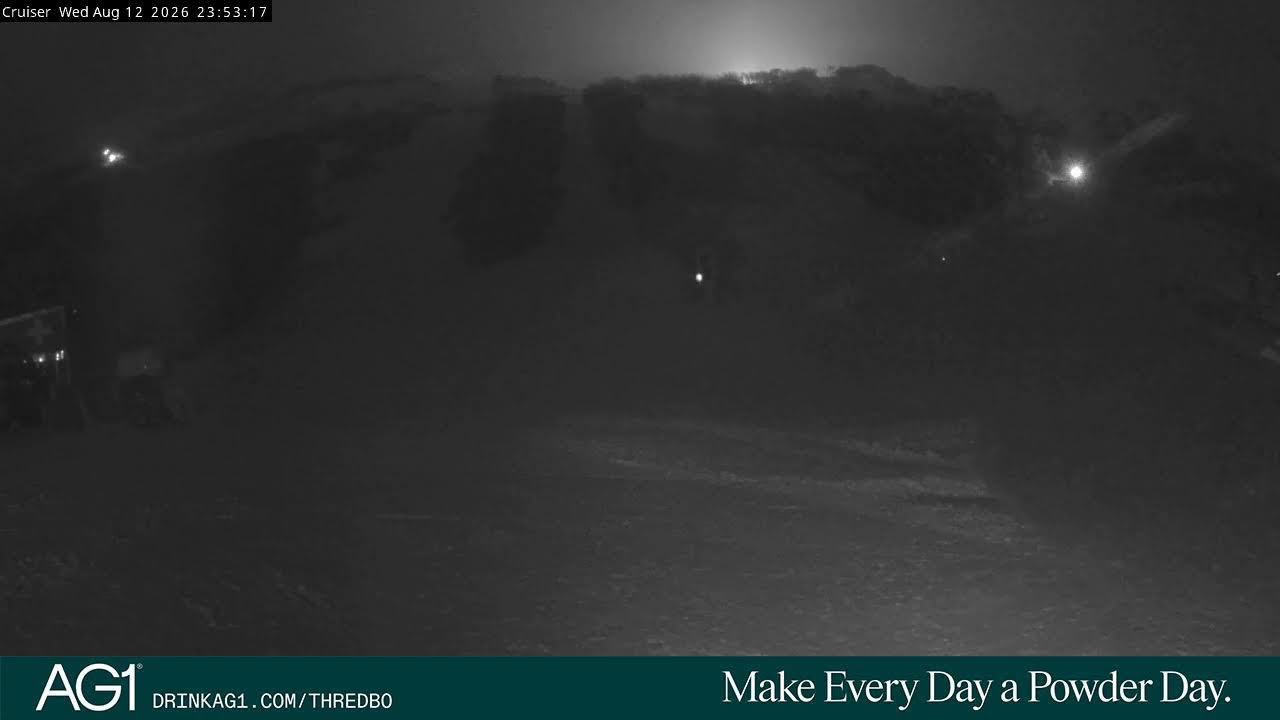Thredbo Cruiser Area Live snow cam captured at 12 August 2026 at 11:57 pm AEST