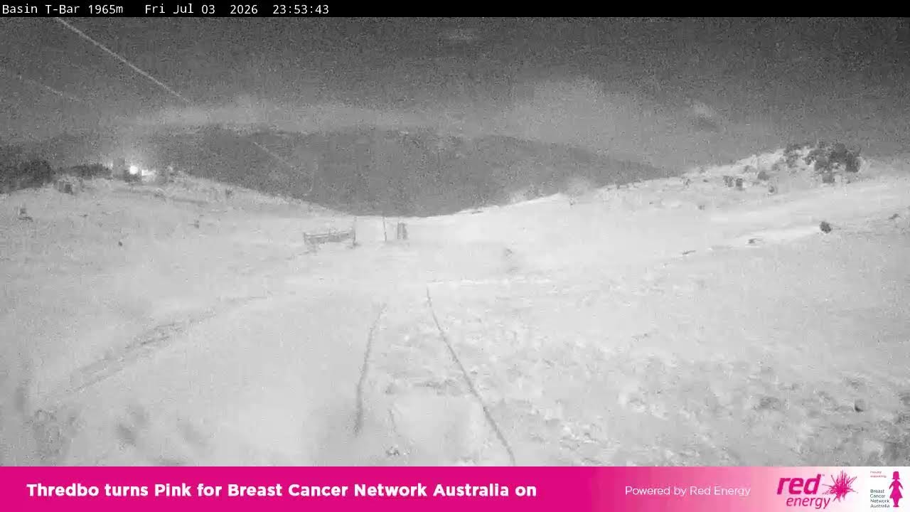 Thredbo Basin T-Bar Live snow cam captured at 3 July 2026 at 11:58 pm AEST