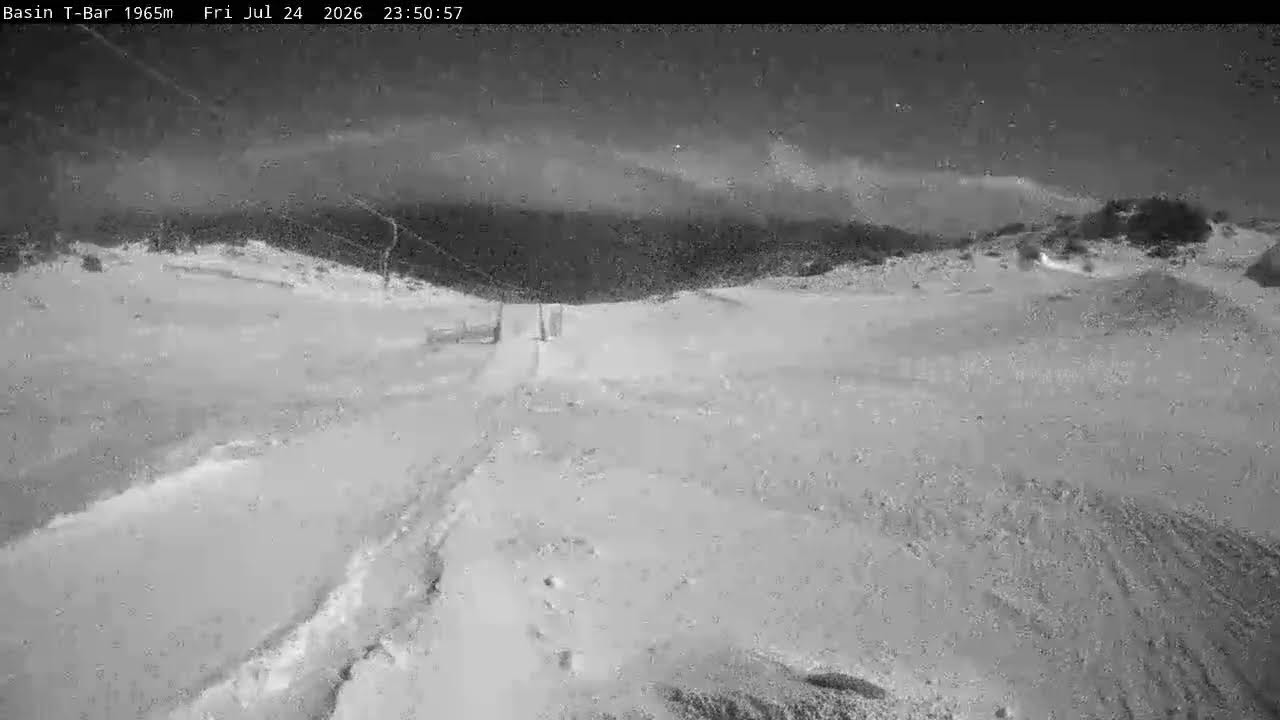 Thredbo Basin T-Bar Live snow cam captured at 24 July 2026 at 11:54 pm AEST
