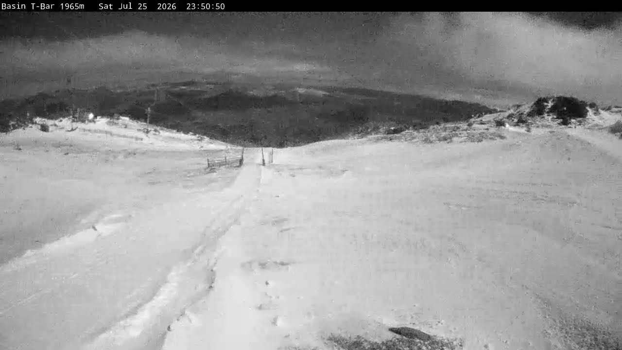 Thredbo Basin T-Bar Live snow cam captured at 25 July 2026 at 11:54 pm AEST