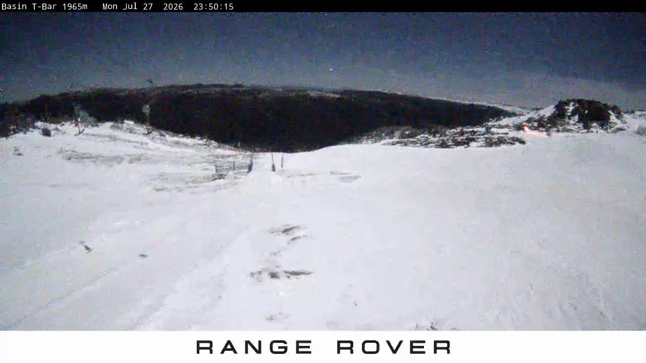 Thredbo Basin T-Bar Live snow cam captured at 27 July 2026 at 11:54 pm AEST