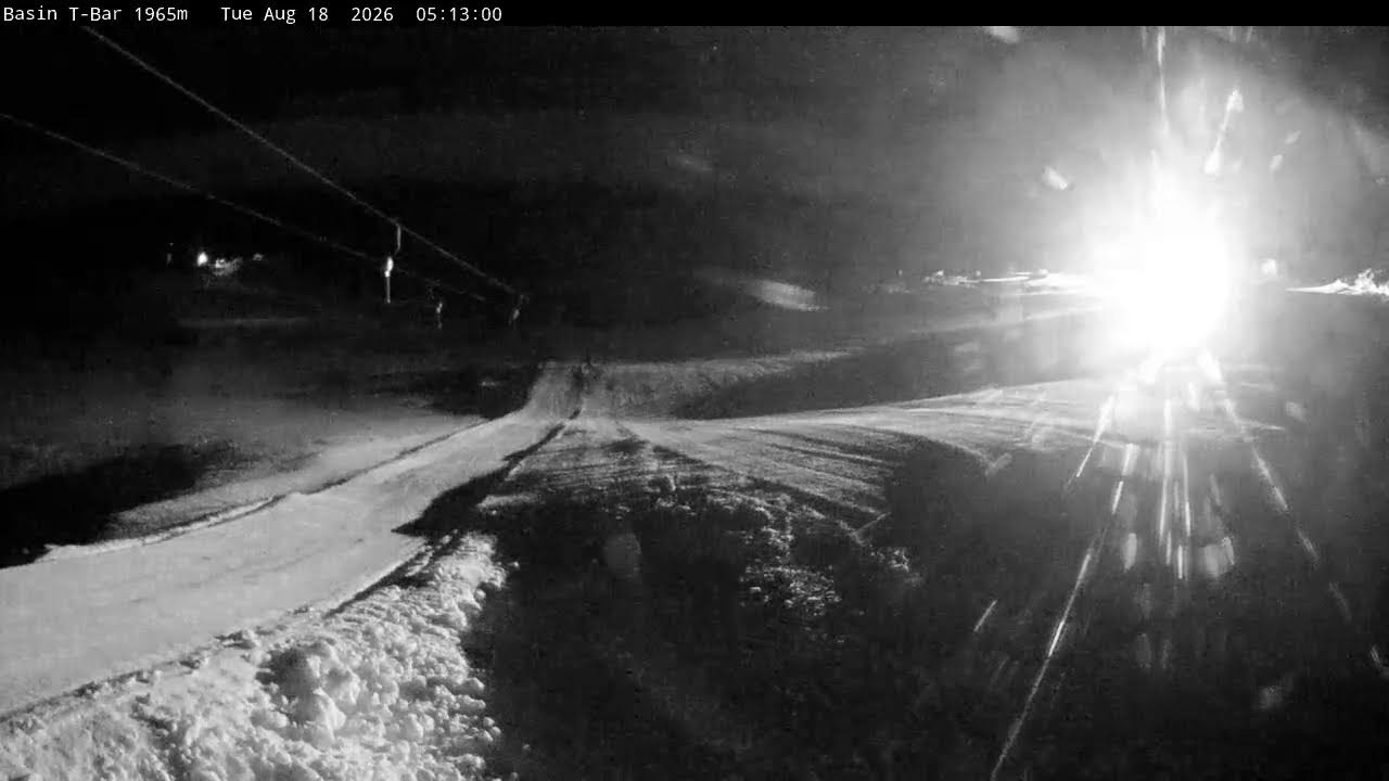 Thredbo Basin T-Bar Live snow cam captured at 18 August 2026 at 5:15 am AEST