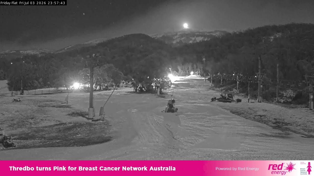 Thredbo Friday Flat Live snow cam captured at 3 July 2026 at 11:58 pm AEST