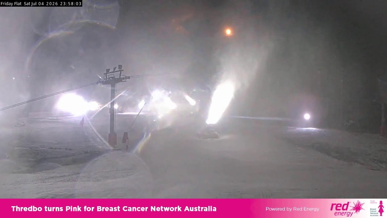 Thredbo Friday Flat Live snow cam captured at 4 July 2026 at 11:58 pm AEST
