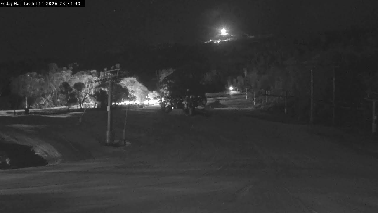 Thredbo Friday Flat Live snow cam captured at 14 July 2026 at 11:55 pm AEST