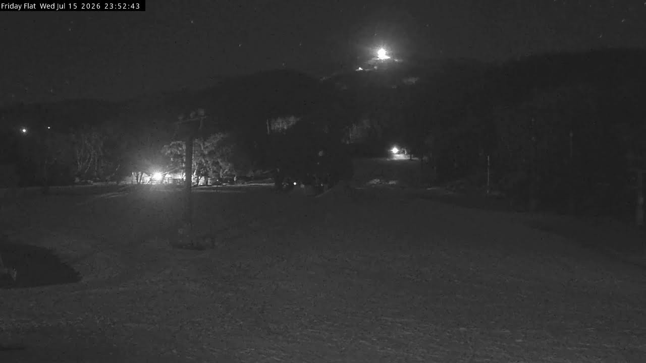 Thredbo Friday Flat Live snow cam captured at 15 July 2026 at 11:55 pm AEST