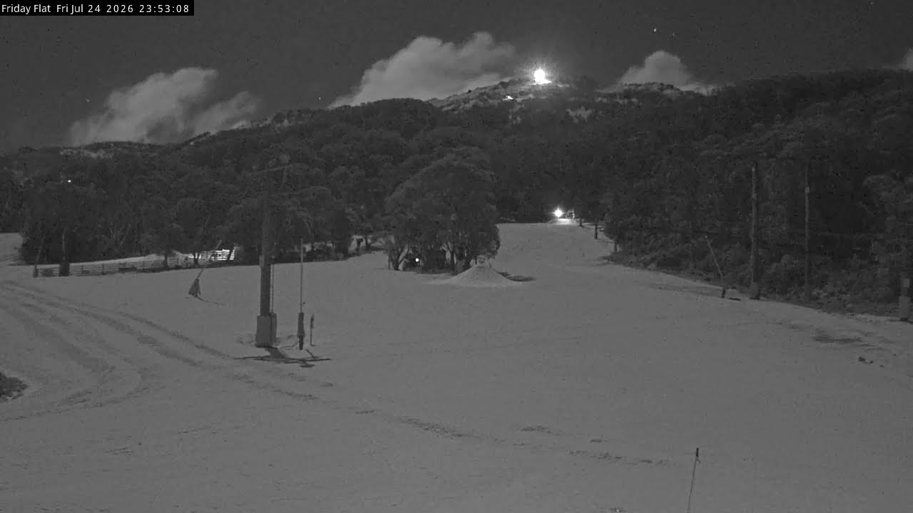 Thredbo Friday Flat Live snow cam captured at 24 July 2026 at 11:55 pm AEST