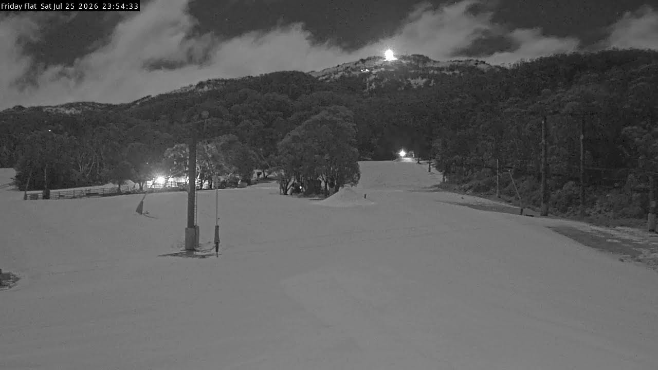 Thredbo Friday Flat Live snow cam captured at 25 July 2026 at 11:55 pm AEST