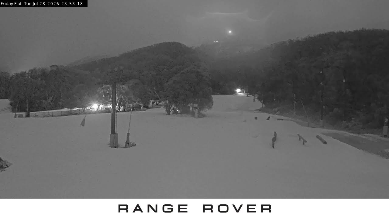 Thredbo Friday Flat Live snow cam captured at 28 July 2026 at 11:55 pm AEST