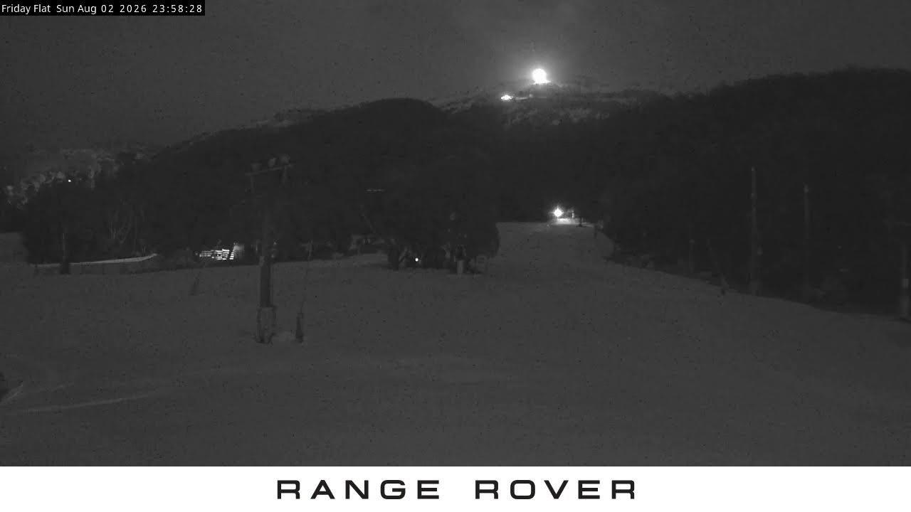 Thredbo Friday Flat Live snow cam captured at 2 August 2026 at 11:59 pm AEST