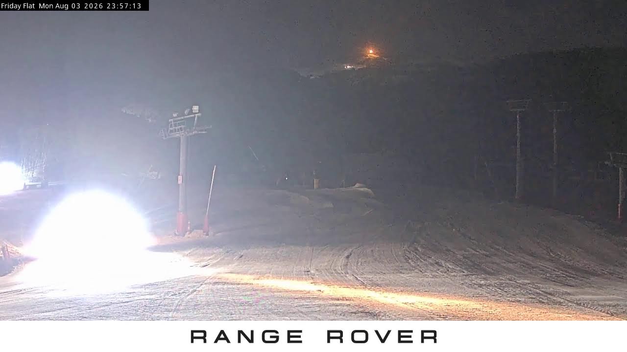 Thredbo Friday Flat Live snow cam captured at 3 August 2026 at 11:59 pm AEST