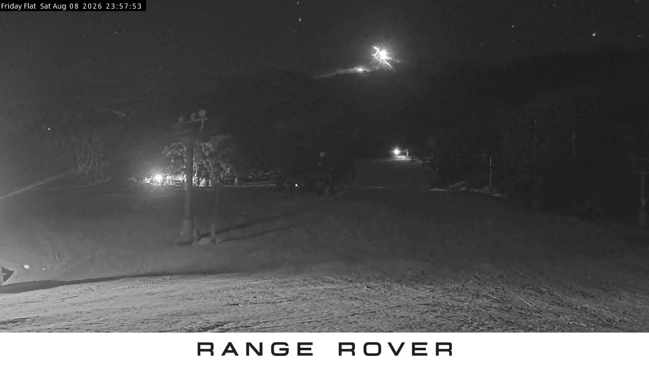 Thredbo Friday Flat Live snow cam captured at 8 August 2026 at 11:59 pm AEST