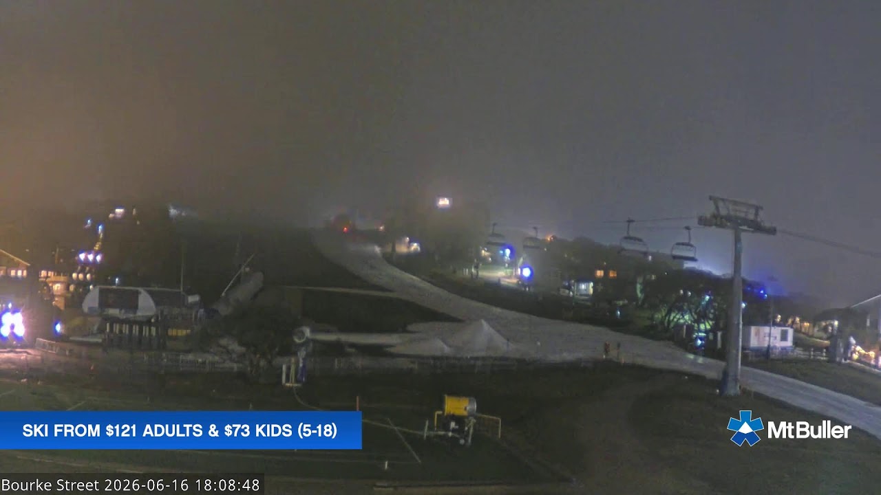 Mt Buller Bourke Street Live snow cam captured at 16 June 2026, 8:12 am