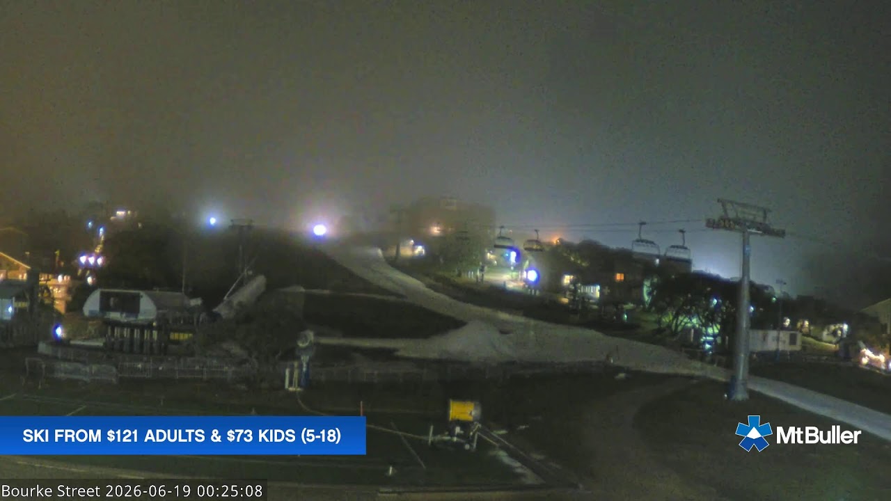 Mt Buller Bourke Street Live snow cam captured at 18 June 2026, 2:29 pm