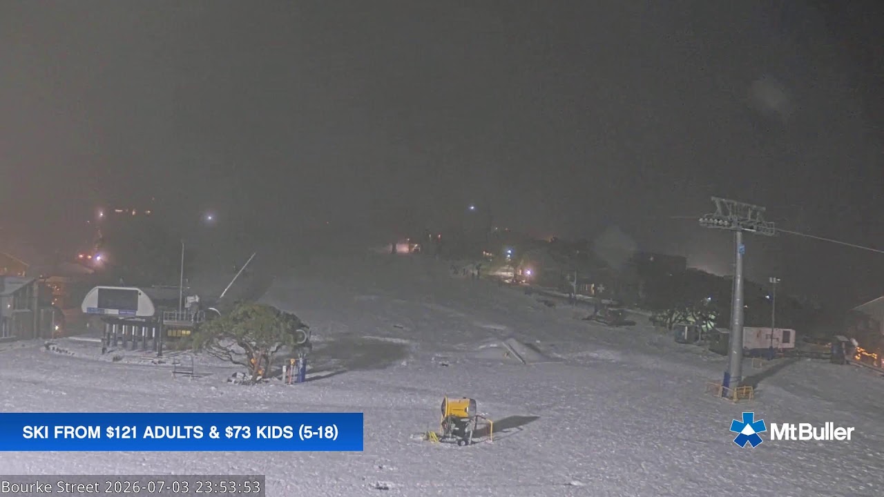 Mt Buller Bourke Street Live snow cam captured at 3 July 2026 at 11:58 pm AEST