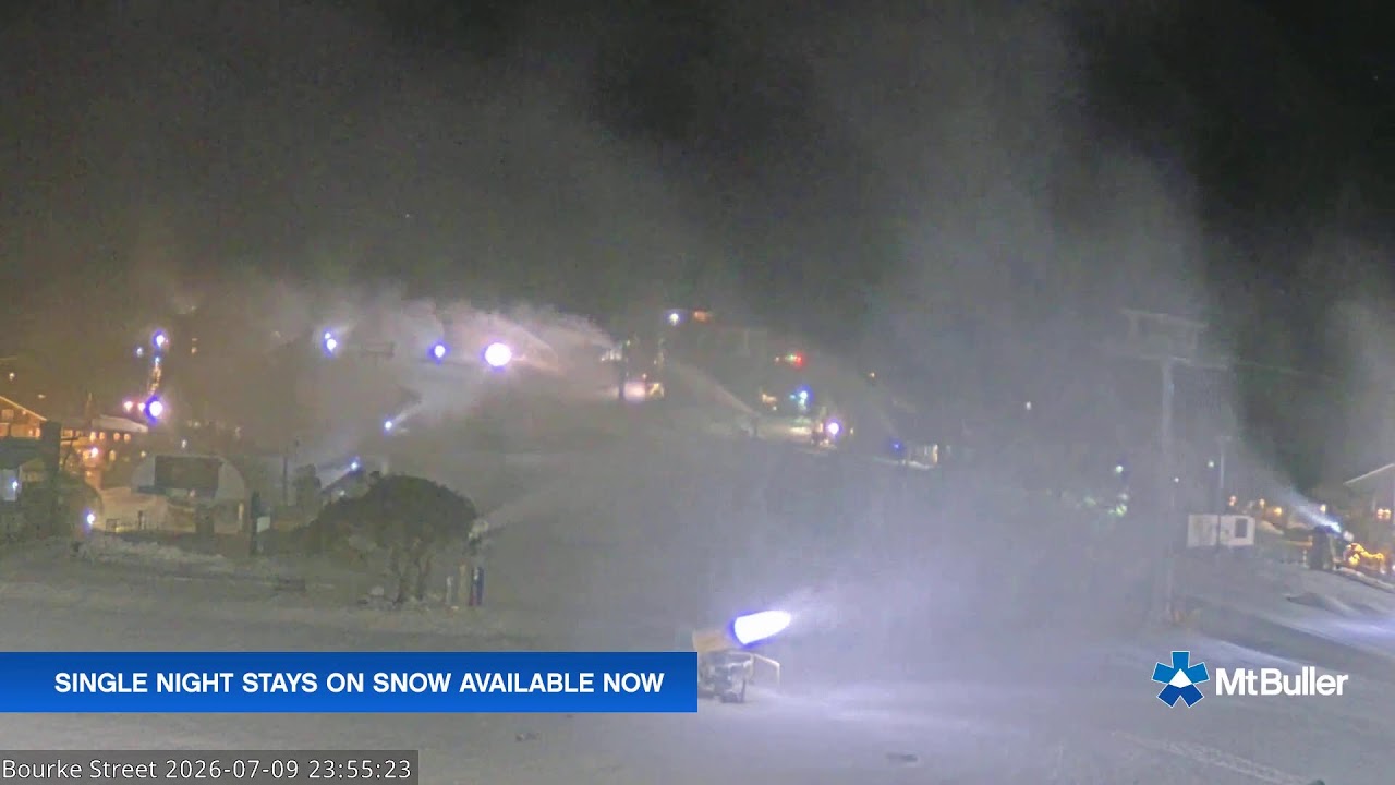 Mt Buller Bourke Street Live snow cam captured at 9 July 2026 at 11:58 pm AEST