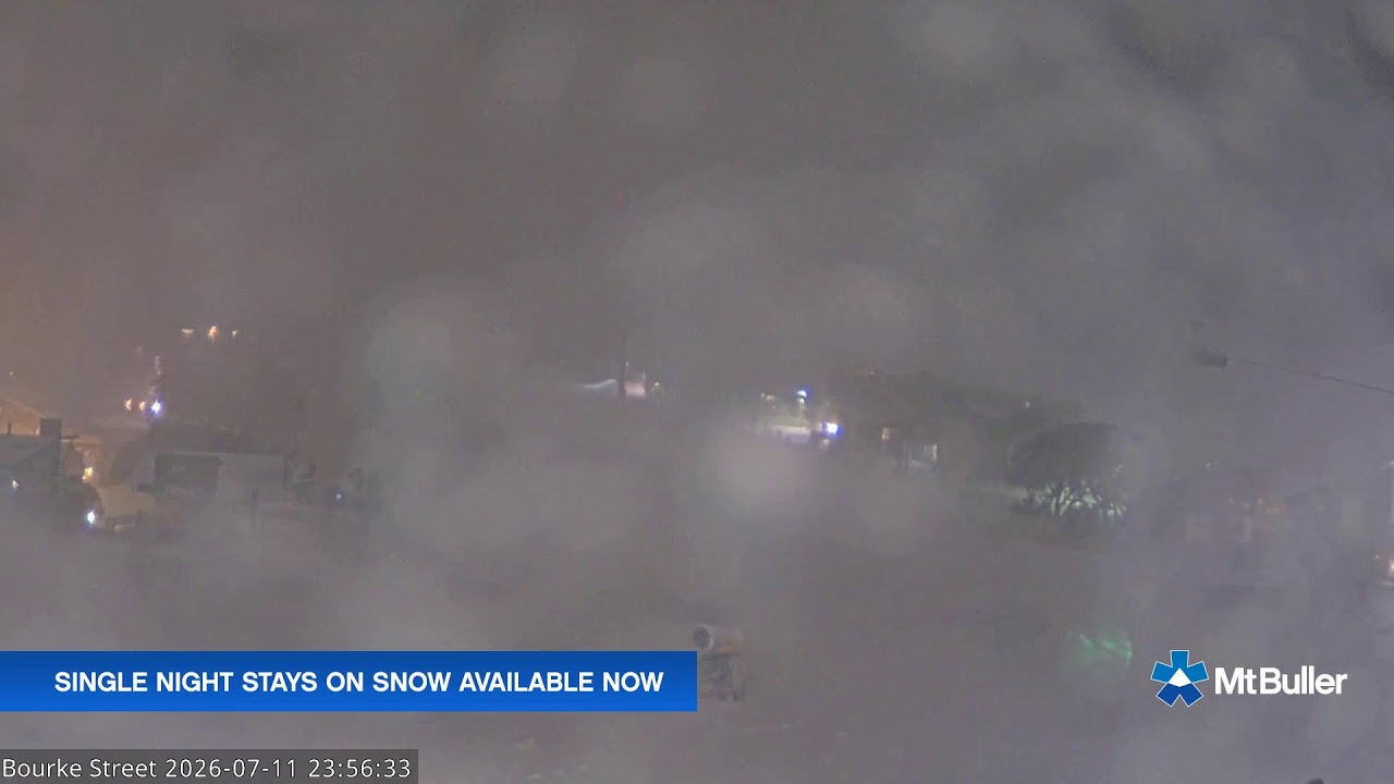 Mt Buller Bourke Street Live snow cam captured at 11 July 2026 at 11:58 pm AEST