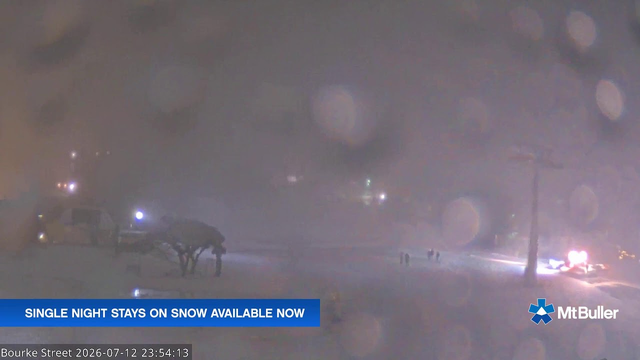 Mt Buller Bourke Street Live snow cam captured at 12 July 2026 at 11:58 pm AEST
