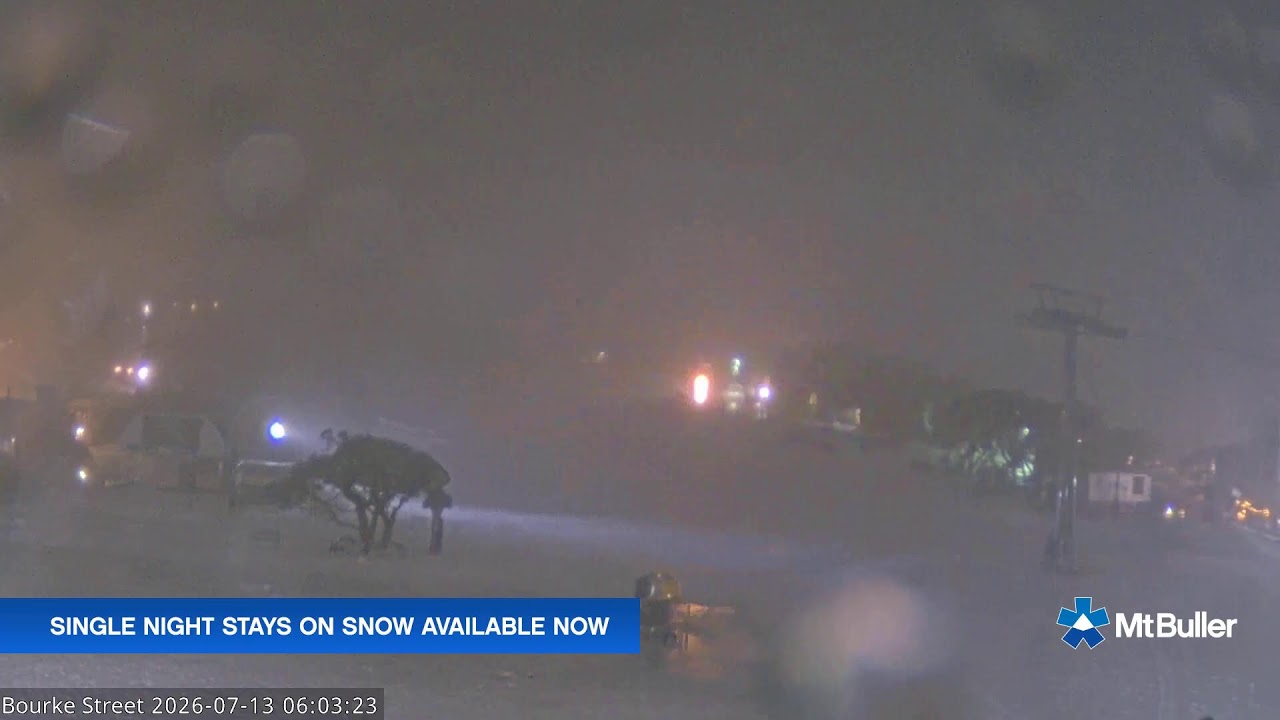 Mt Buller Bourke Street Live snow cam captured at 13 July 2026 at 6:04 am AEST