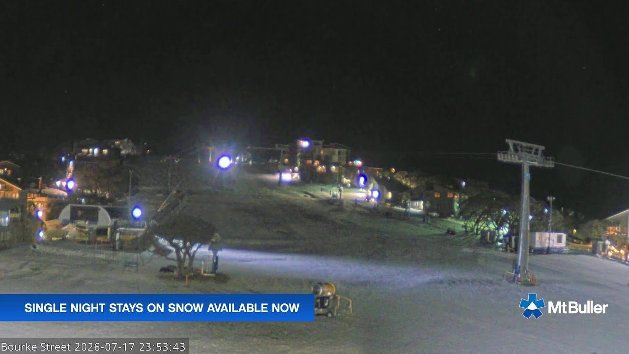 Mt Buller Bourke Street Live snow cam captured at 17 July 2026 at 11:55 pm AEST