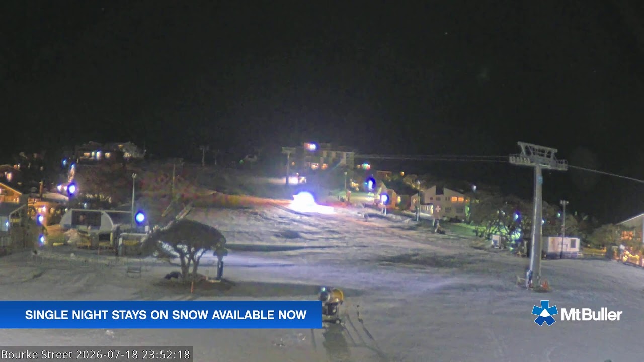 Mt Buller Bourke Street Live snow cam captured at 18 July 2026 at 11:55 pm AEST