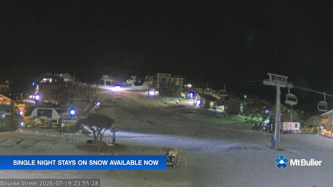 Mt Buller Bourke Street Live snow cam captured at 19 July 2026 at 11:55 pm AEST