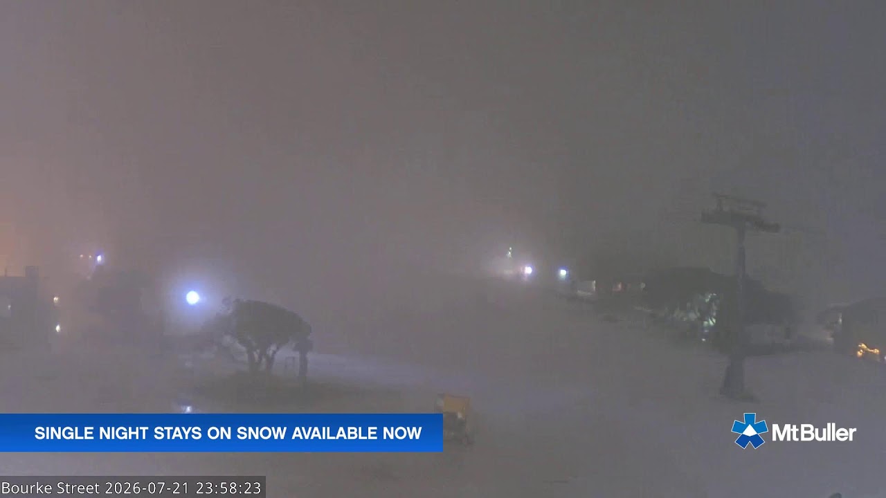 Mt Buller Bourke Street Live snow cam captured at 21 July 2026 at 11:58 pm AEST