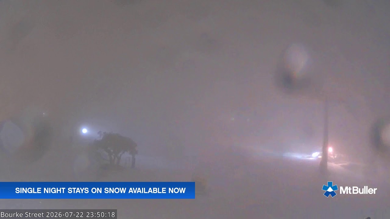 Mt Buller Bourke Street Live snow cam captured at 22 July 2026 at 11:52 pm AEST