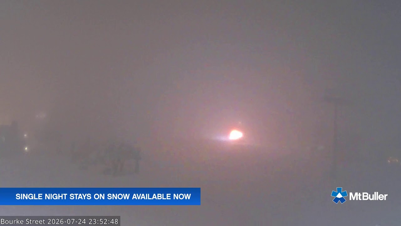 Mt Buller Bourke Street Live snow cam captured at 24 July 2026 at 11:55 pm AEST