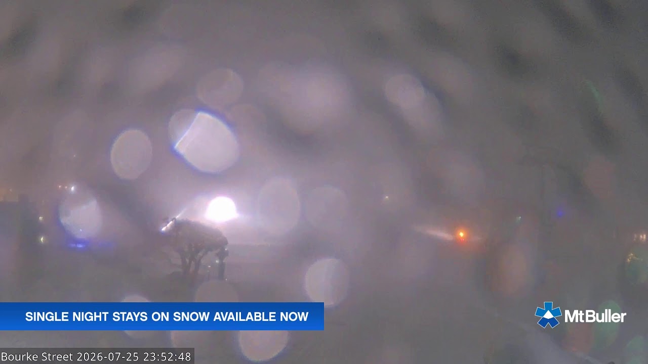 Mt Buller Bourke Street Live snow cam captured at 25 July 2026 at 11:55 pm AEST