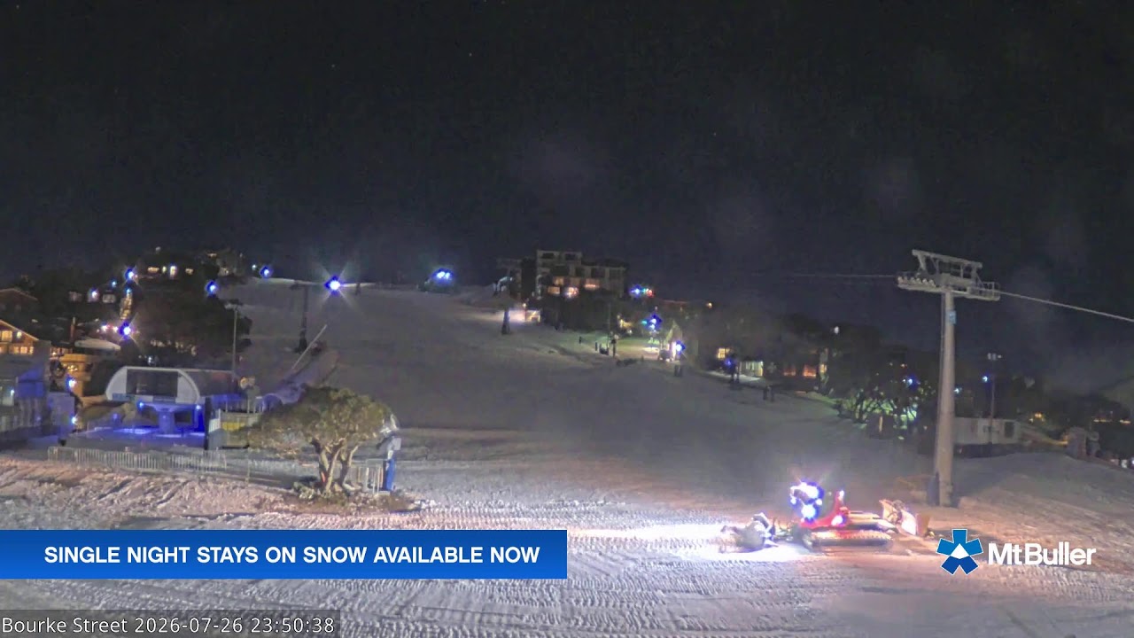 Mt Buller Bourke Street Live snow cam captured at 26 July 2026 at 11:55 pm AEST