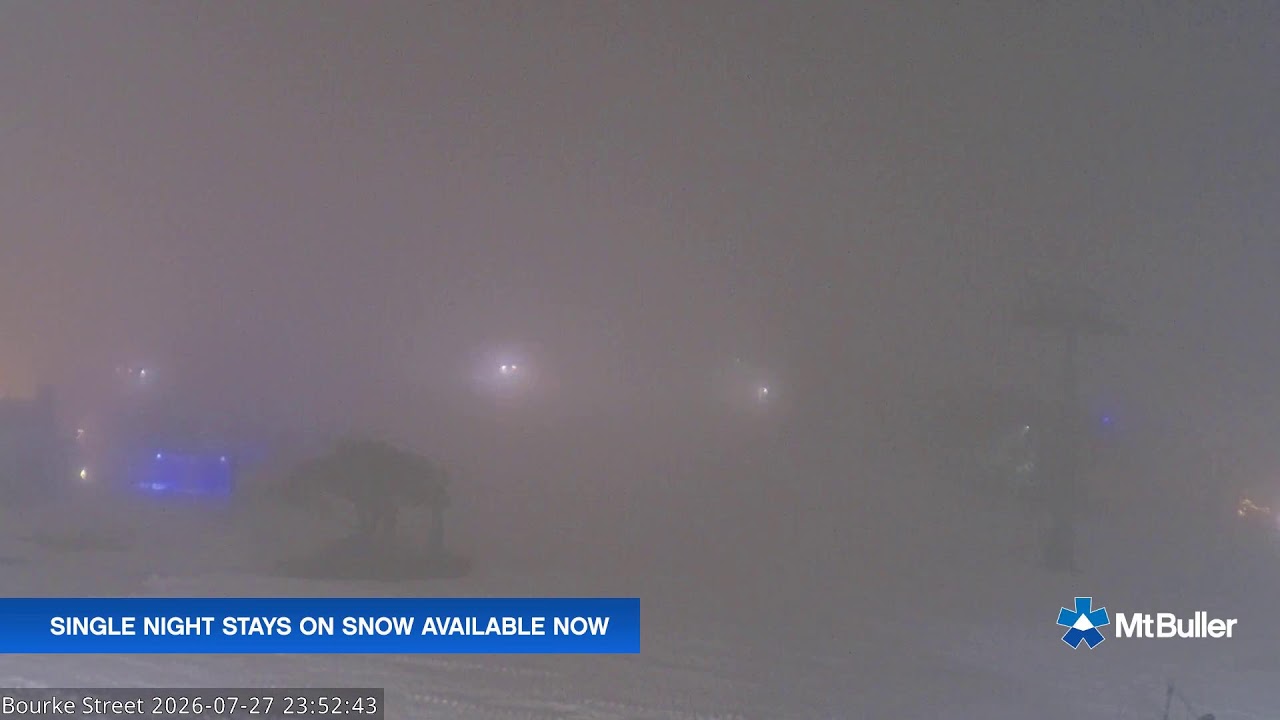 Mt Buller Bourke Street Live snow cam captured at 27 July 2026 at 11:55 pm AEST