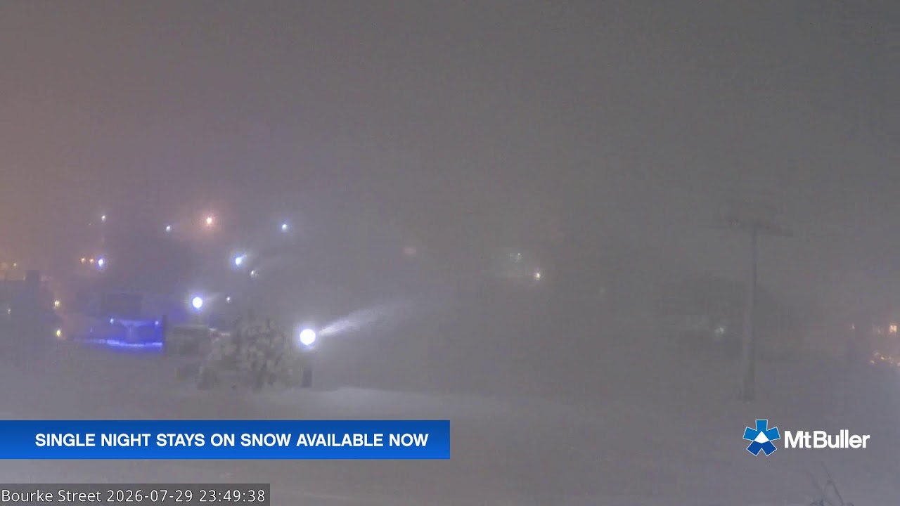 Mt Buller Bourke Street Live snow cam captured at 29 July 2026 at 11:54 pm AEST
