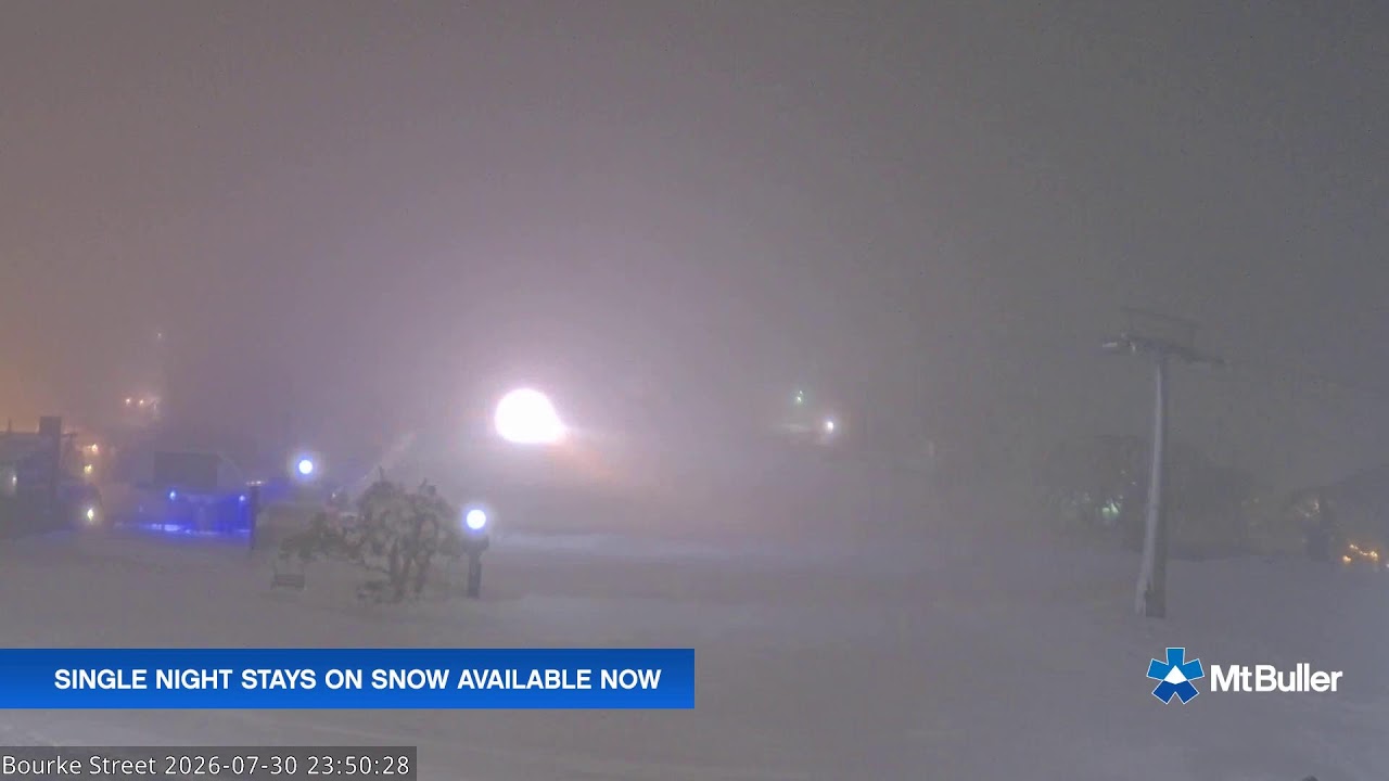 Mt Buller Bourke Street Live snow cam captured at 30 July 2026 at 11:54 pm AEST