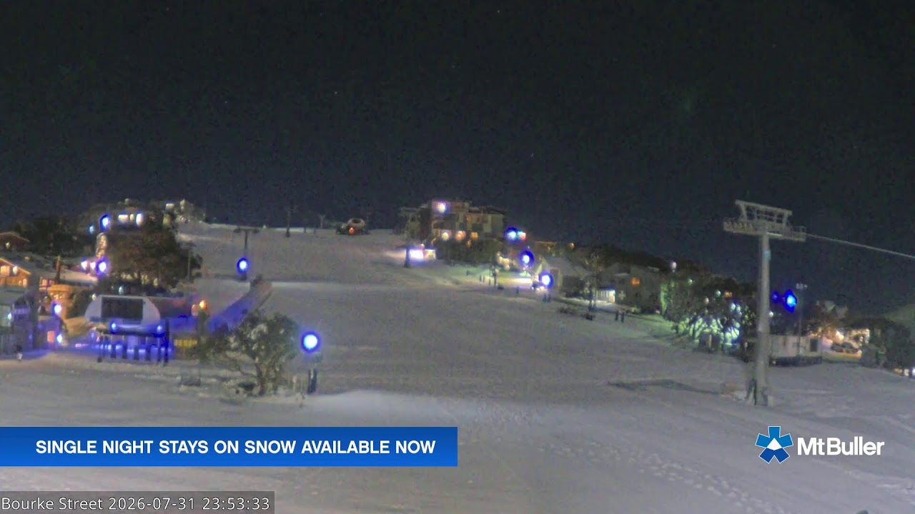 Mt Buller Bourke Street Live snow cam captured at 31 July 2026 at 11:56 pm AEST