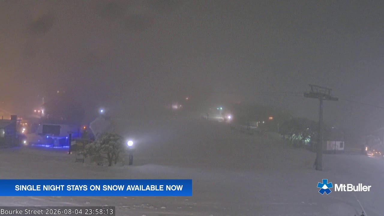Mt Buller Bourke Street Live snow cam captured at 4 August 2026 at 11:59 pm AEST