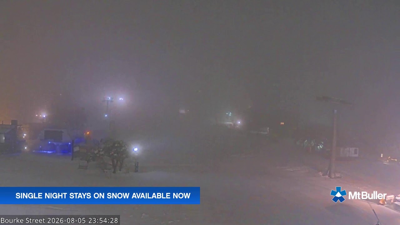 Mt Buller Bourke Street Live snow cam captured at 5 August 2026 at 11:59 pm AEST