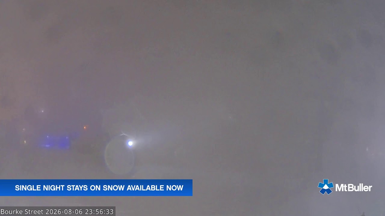 Mt Buller Bourke Street Live snow cam captured at 6 August 2026 at 11:59 pm AEST