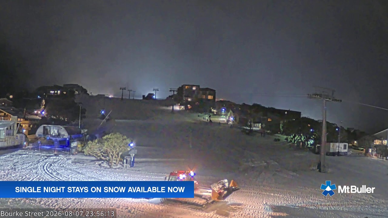 Mt Buller Bourke Street Live snow cam captured at 7 August 2026 at 11:59 pm AEST