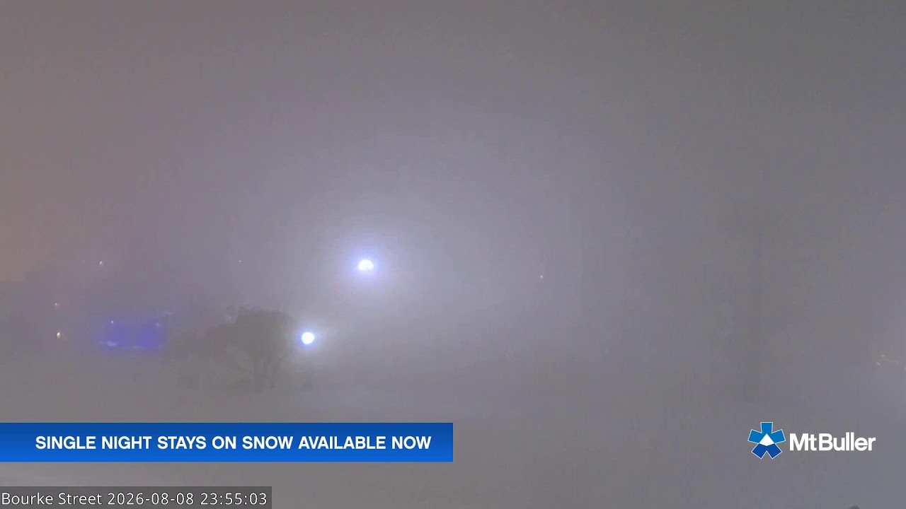 Mt Buller Bourke Street Live snow cam captured at 8 August 2026 at 11:59 pm AEST
