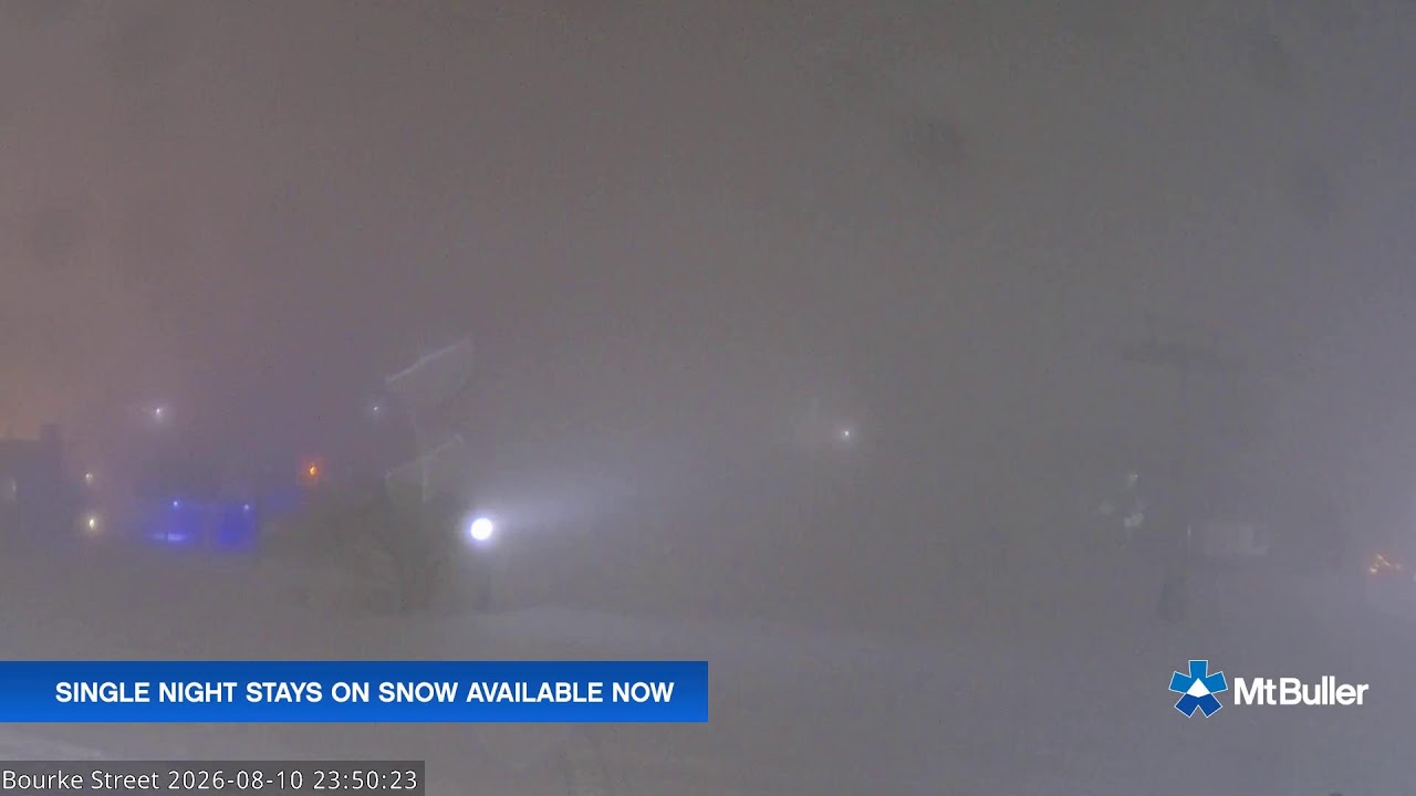 Mt Buller Bourke Street Live snow cam captured at 10 August 2026 at 11:50 pm AEST