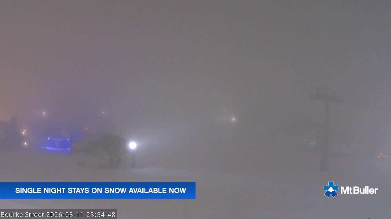 Mt Buller Bourke Street Live snow cam captured at 11 August 2026 at 11:56 pm AEST