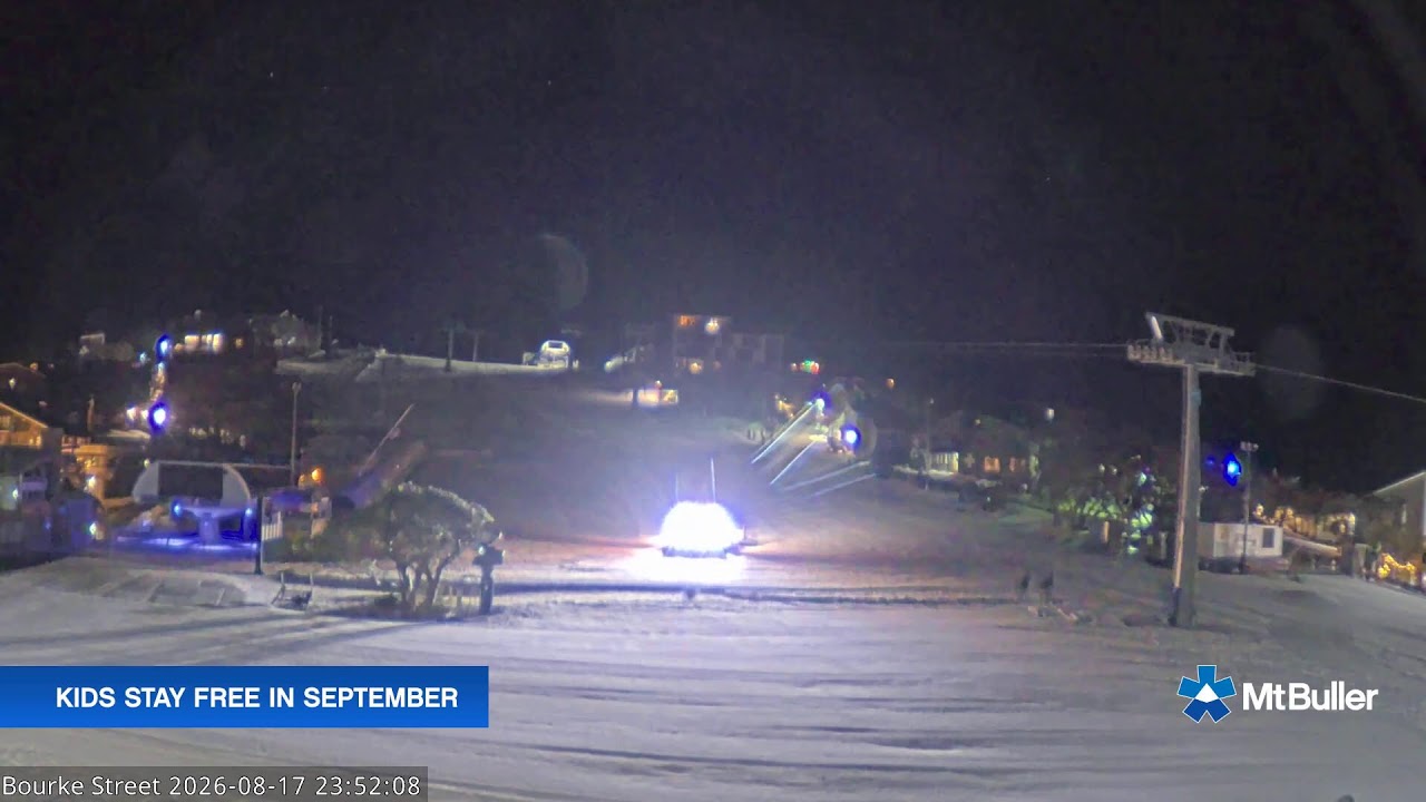 Mt Buller Bourke Street Live snow cam captured at 17 August 2026 at 11:55 pm AEST