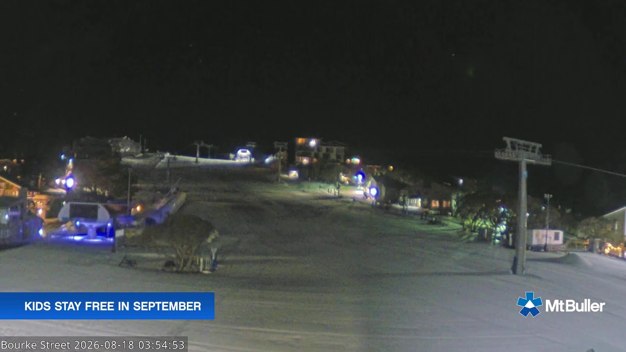 Mt Buller Bourke Street Live snow cam captured at 18 August 2026 at 3:55 am AEST