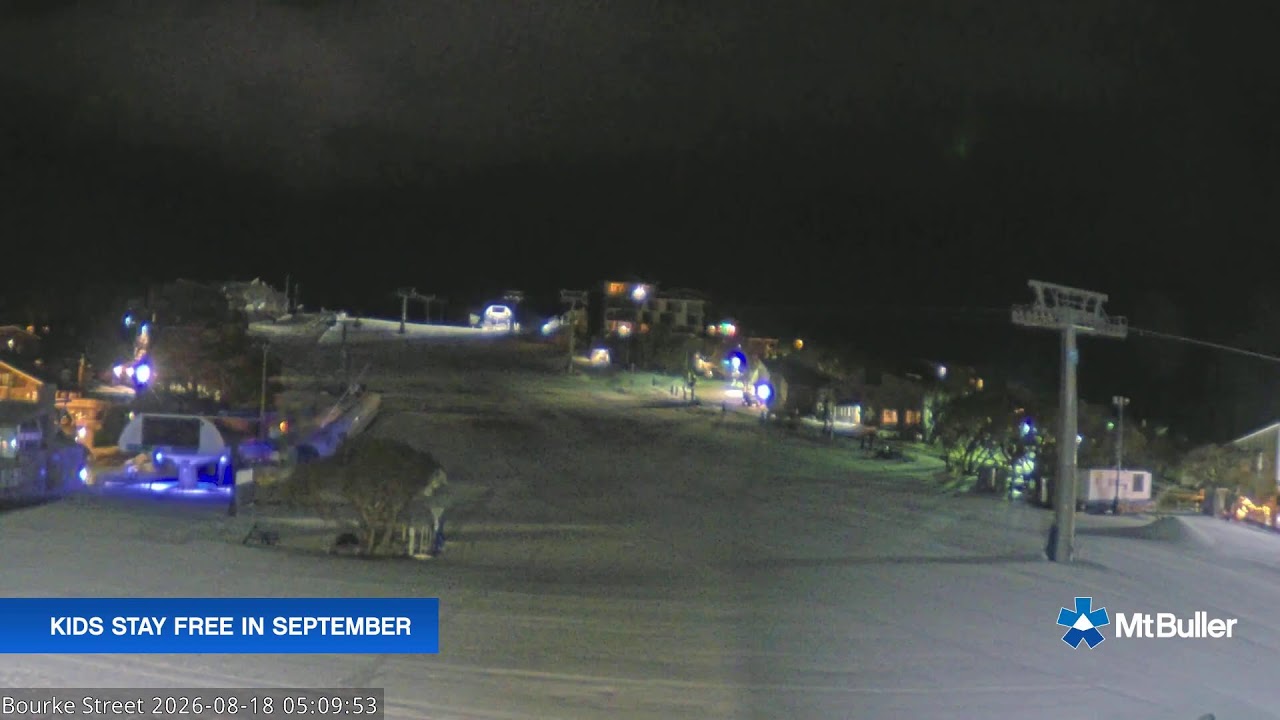 Mt Buller Bourke Street Live snow cam captured at 18 August 2026 at 5:13 am AEST