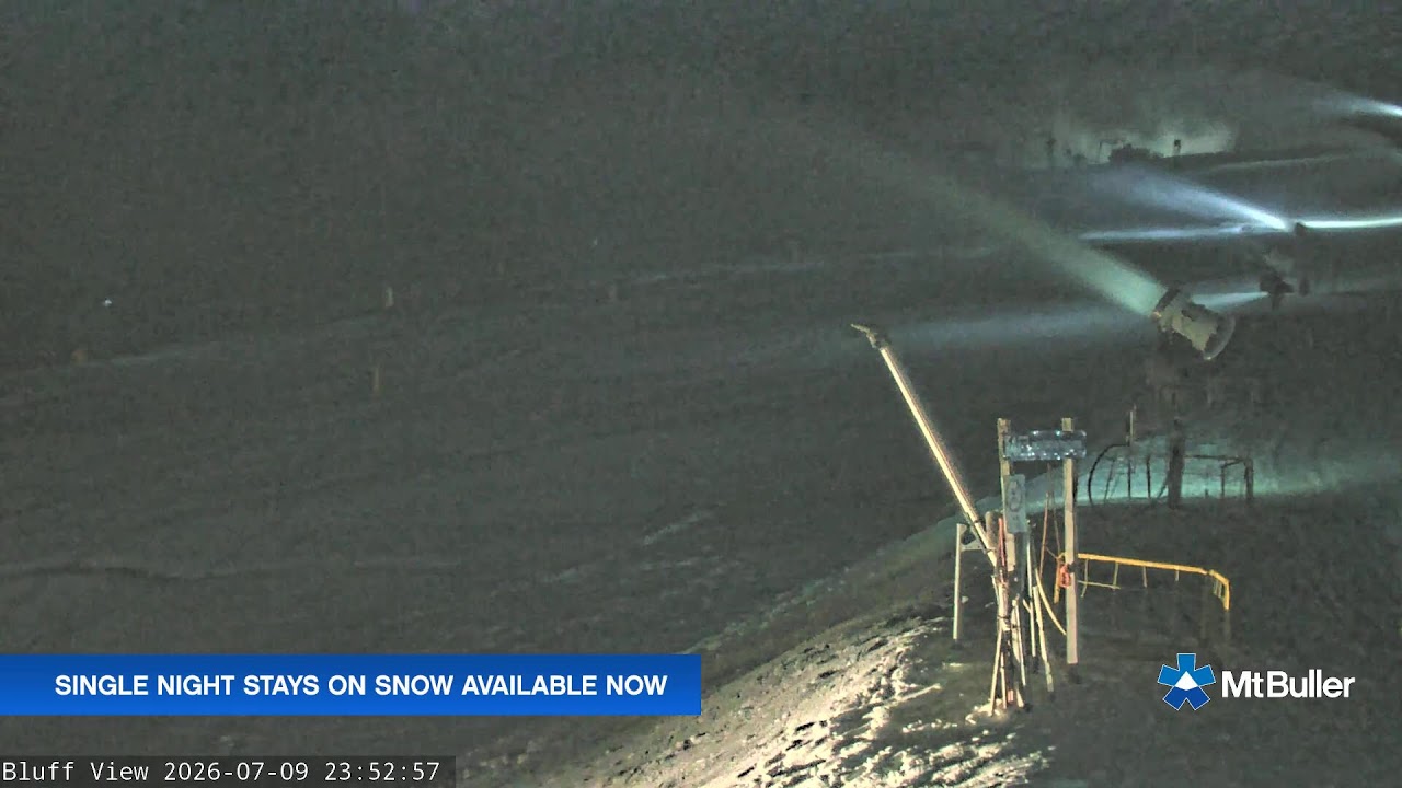 Mt Buller Skyline Live snow cam captured at 9 July 2026 at 11:57 pm AEST