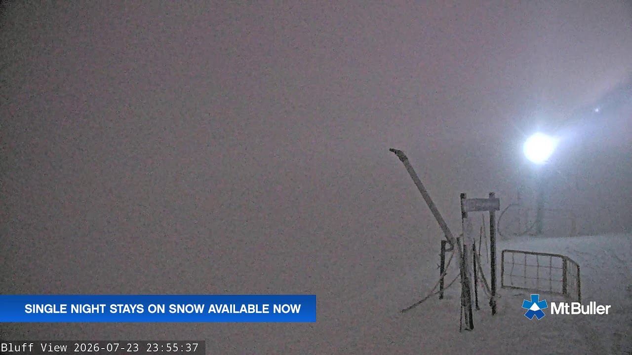 Mt Buller Skyline Live snow cam captured at 23 July 2026 at 11:59 pm AEST