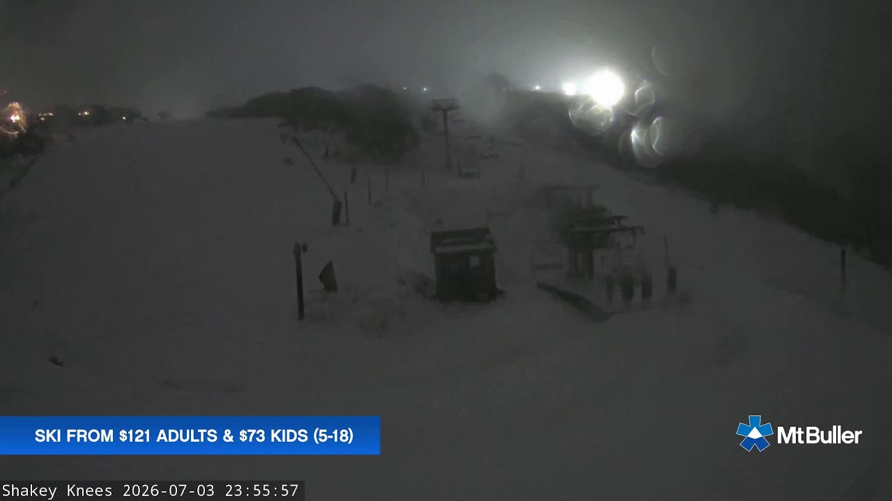 Mt Buller Shakey Knees Live snow cam captured at 3 July 2026 at 11:58 pm AEST