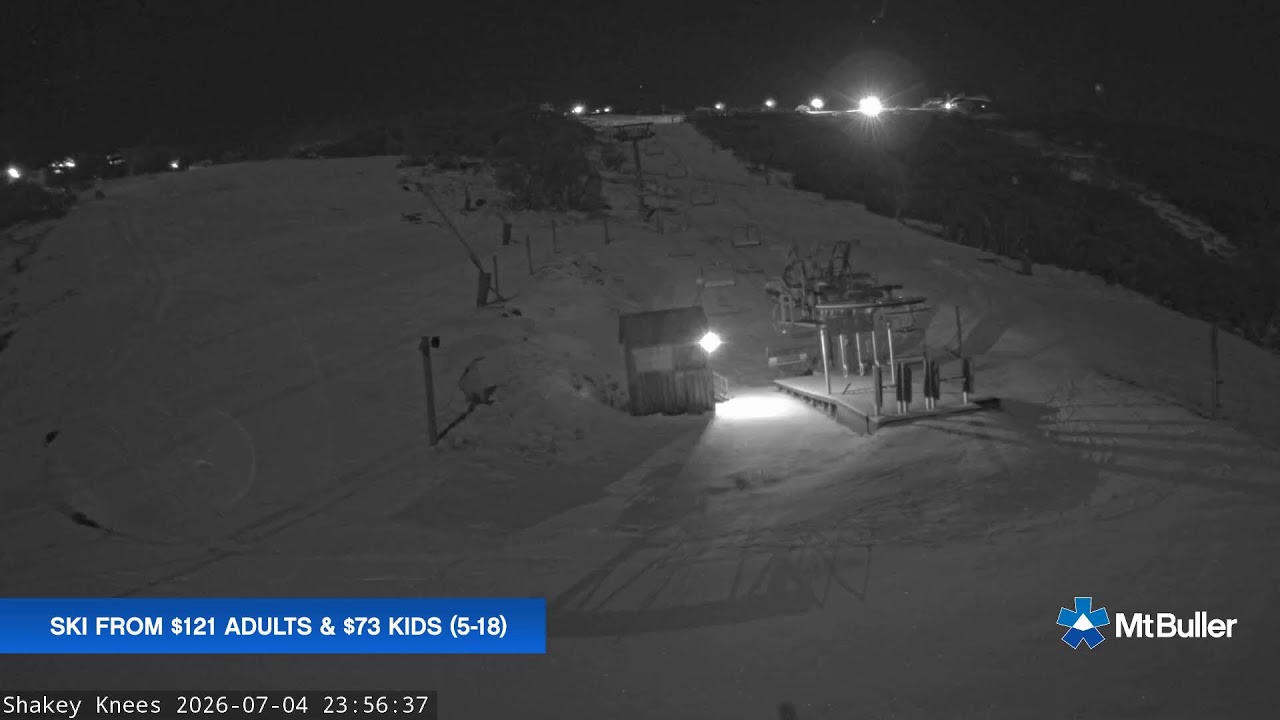 Mt Buller Shakey Knees Live snow cam captured at 4 July 2026 at 11:57 pm AEST