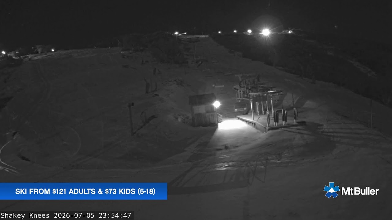 Mt Buller Shakey Knees Live snow cam captured at 5 July 2026 at 11:57 pm AEST